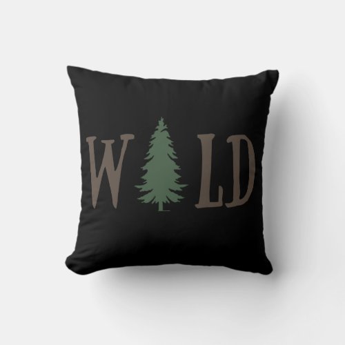 Pine trees in the wild forest throw pillow