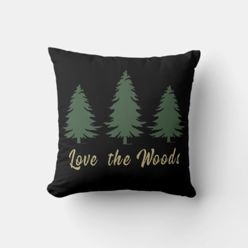 Pine trees into the wild forest throw pillow