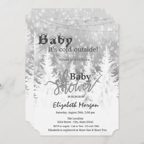 Pine Trees Its Cold Outside  Baby Shower Invitation