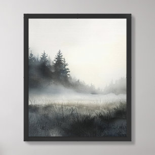 Pine Trees Meadow Low Lying Fog Framed Art