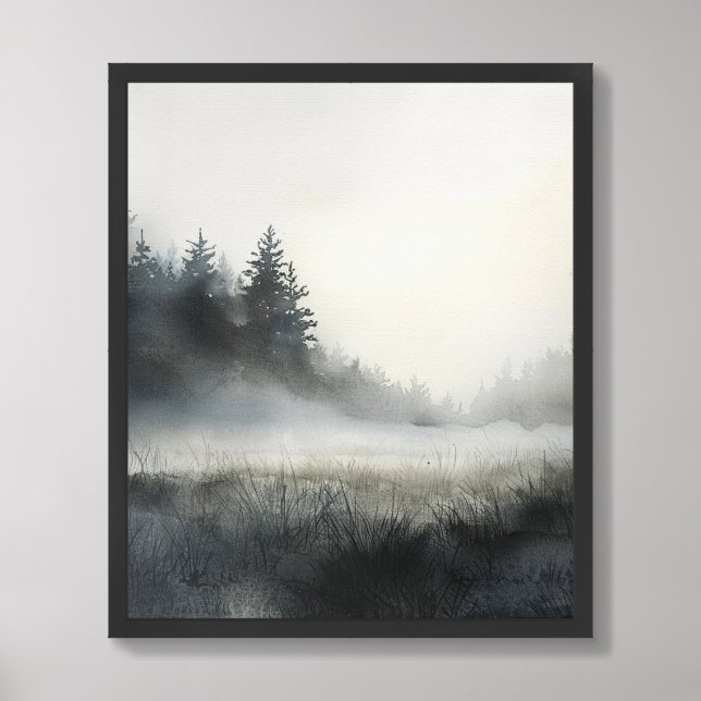 Pine Trees Meadow Low Lying Fog Framed Art (Framed Front)