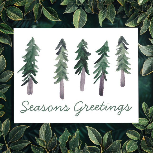 Pine Trees Minimalist Watercolor CUSTOM Holiday Postcard (Pine Trees Minimalist Watercolor CUSTOM Chic ELegant Simple Christmas Holiday Postcard
)