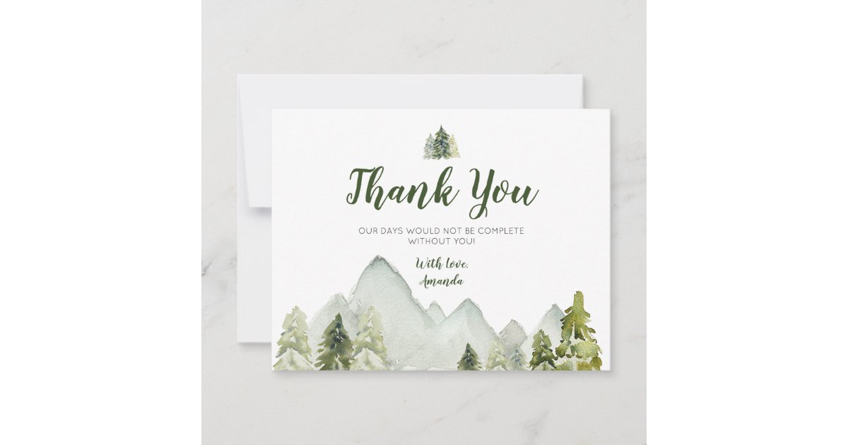 Pine Trees Mountain Adventure Baby Shower Thank You Card | Zazzle