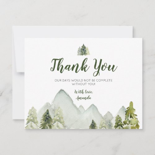 Pine Trees Mountain Adventure Baby Shower Thank You Card