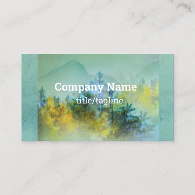 pine trees mountain watercolor nature art teal  business card (Front)