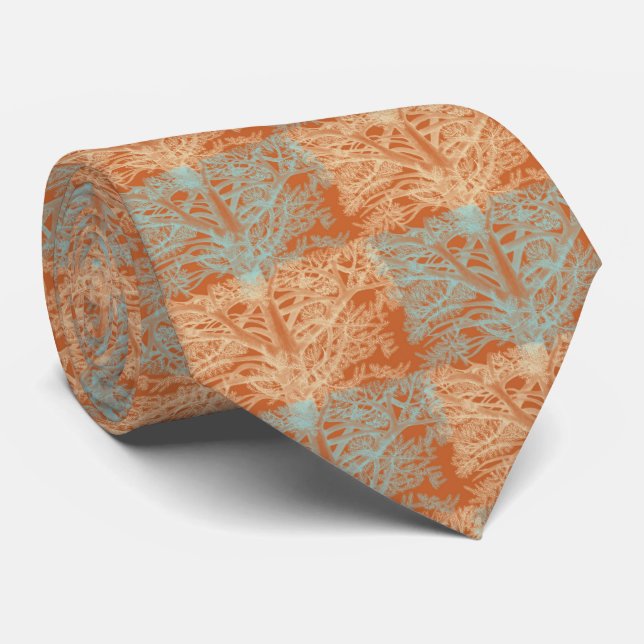 Pine Trees Orange pattern Neck Tie (Rolled)