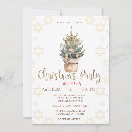 Pine Trees Ornaments Snowflakes Christmas Party Invitation