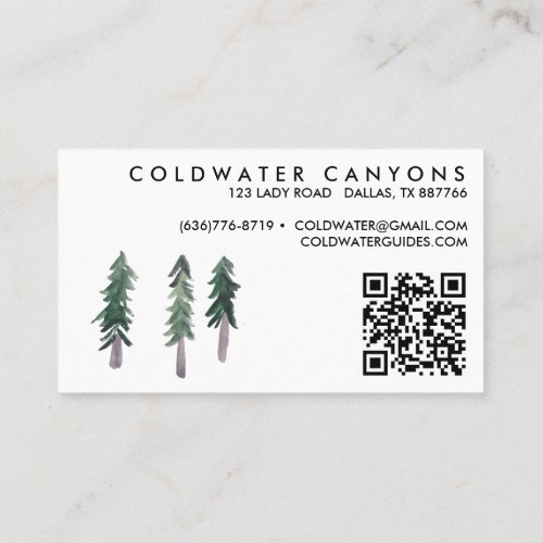 Pine Trees Outdoorsy Camp Hike Adventure QR Code Business Card