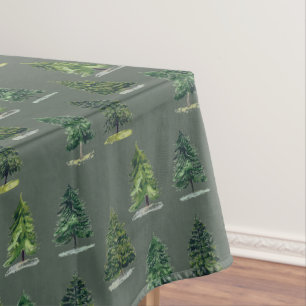 Pine trees pattern Christmas Green Watercolor Tablecloth