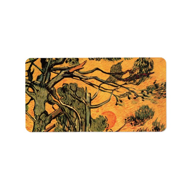 Pine Trees Red Sky Setting Sun by Vincent van Gogh Label (Front)