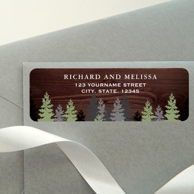 Pine Trees Rustic Wood Winter Wedding Label (Creator Uploaded)