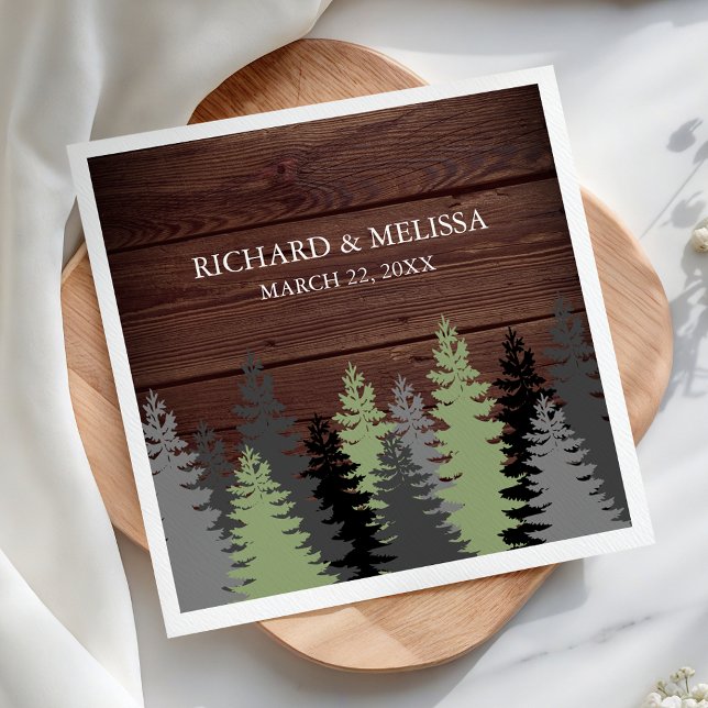 Pine Trees Rustic Wood Winter Wedding Napkins (Creator Uploaded)