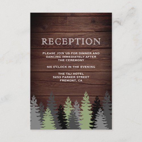 Pine Trees Rustic Wood Winter Wedding Reception Enclosure Card