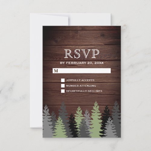 Pine Trees Rustic Wood Winter Wedding RSVP Card