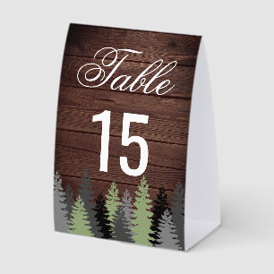Pine Trees Rustic Wood Winter Wedding Table Number Paper Table Tent