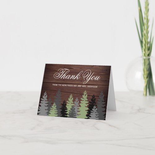 Pine Trees Rustic Wood Winter Wedding Thank You Card