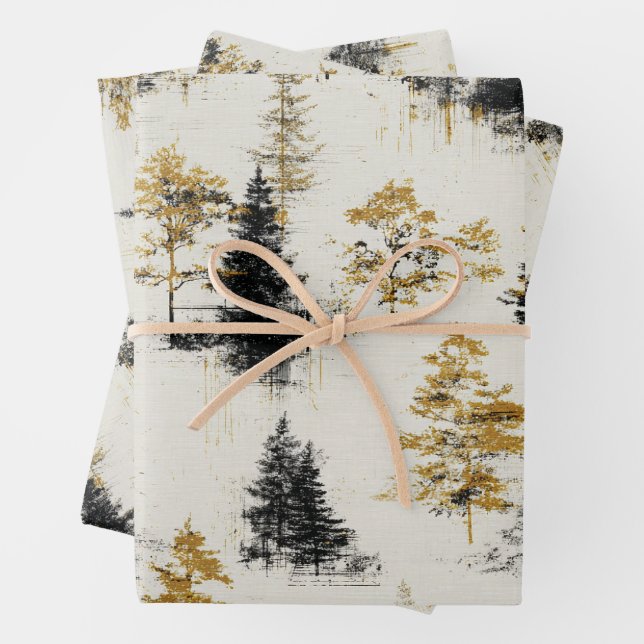 Pine trees scenery landscape wrapping paper sheets (In situ)