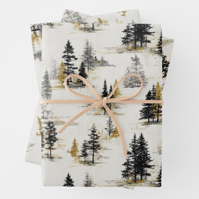 Pine trees scenery landscape wrapping paper sheets (In situ)