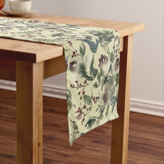 Pine Trees Snow Holly Table Runner