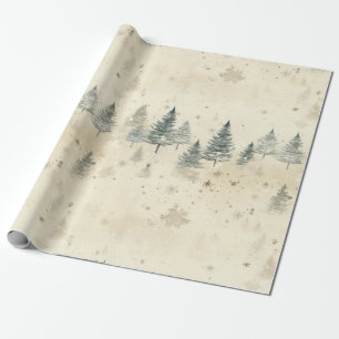 Pine Trees Snow Vintage Watercolor Christmas Wrapping Paper