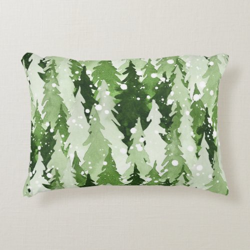Pine Trees Snow Watercolor Christmas Accent Pillow