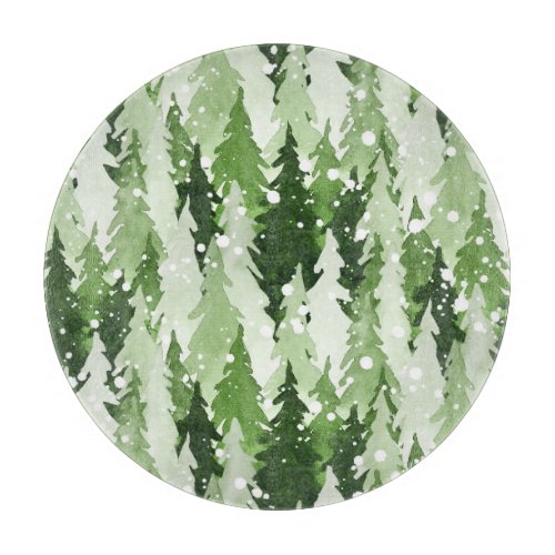 Pine Trees Snow Watercolor Christmas Cutting Board