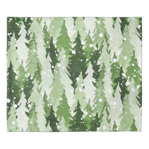 Pine Trees Snow Watercolor Christmas Duvet Cover
