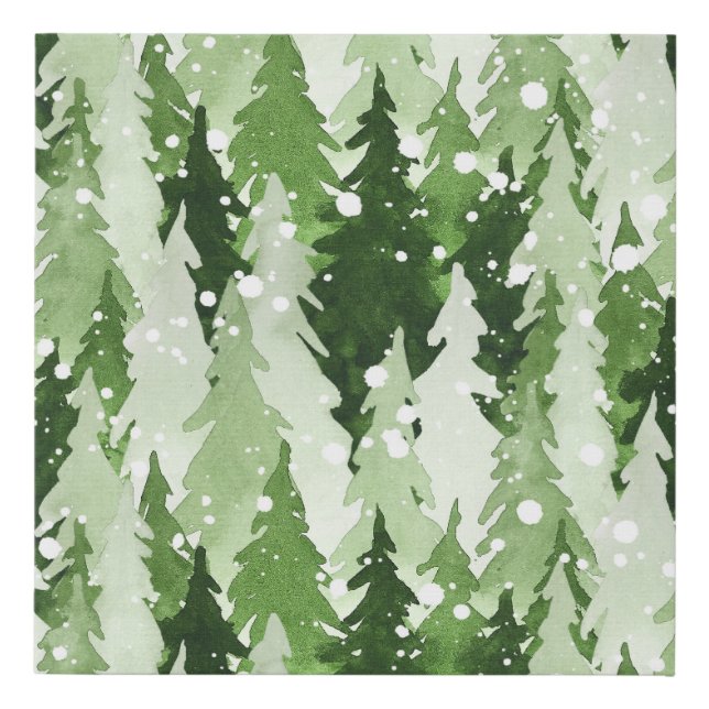 Pine Trees Snow: Watercolor Christmas. Faux Canvas Print (Front)