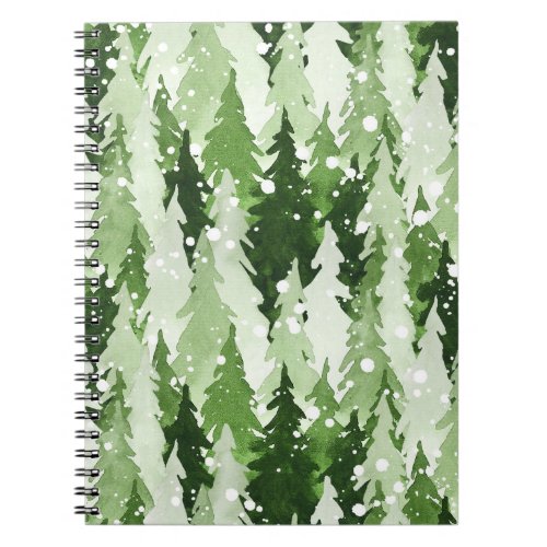 Pine Trees Snow Watercolor Christmas Notebook