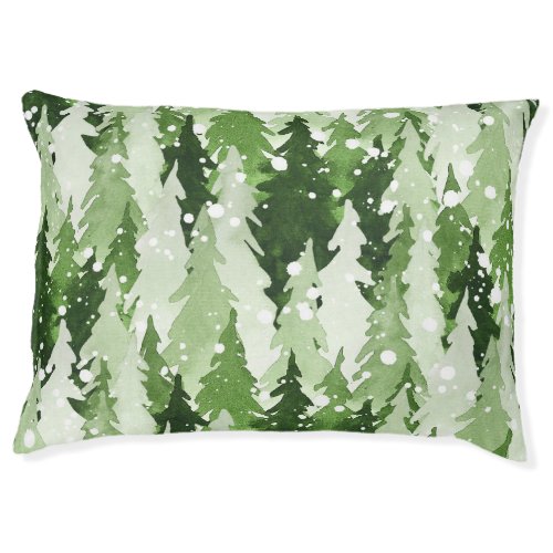 Pine Trees Snow Watercolor Christmas Pet Bed