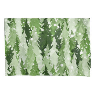 Pine Trees Snow: Watercolor Christmas. Pillow Case