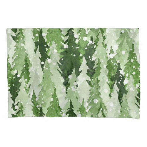 Pine Trees Snow Watercolor Christmas Pillow Case