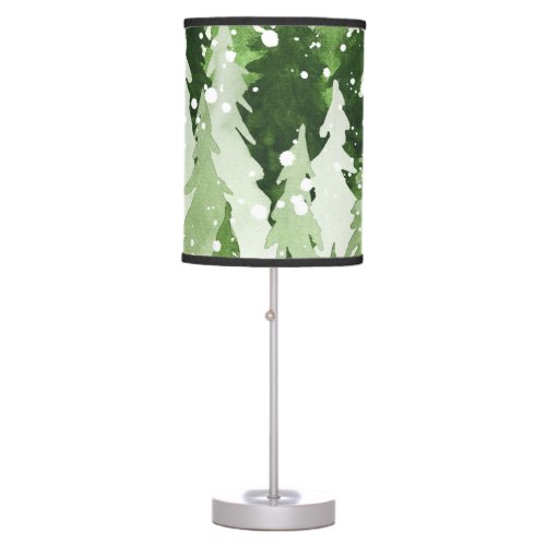 Pine Trees Snow Watercolor Christmas Table Lamp