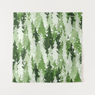 Pine Trees Snow: Watercolor Christmas. Tapestry
