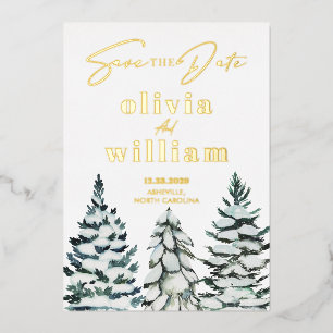 Pine Trees Snow Winter Christmas Save The Date Foil Invitation