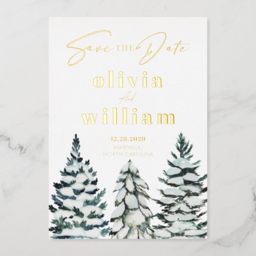 Pine Trees Snow Winter Christmas Save The Date Foil Invitation