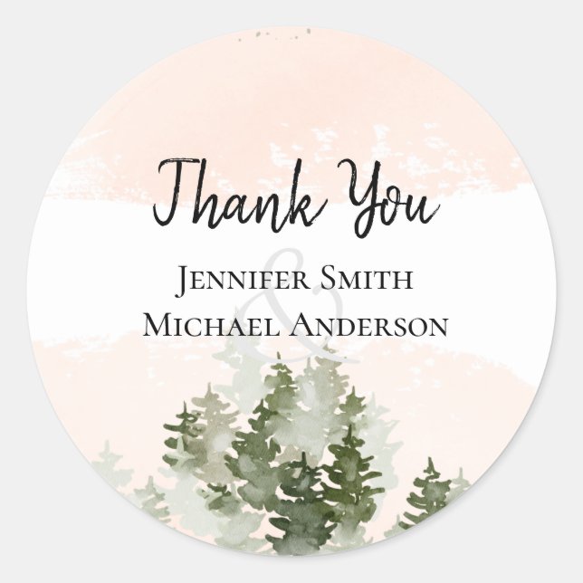 Pine Trees Teal and Sage Wedding Classic Round Sti Sticker (Front)