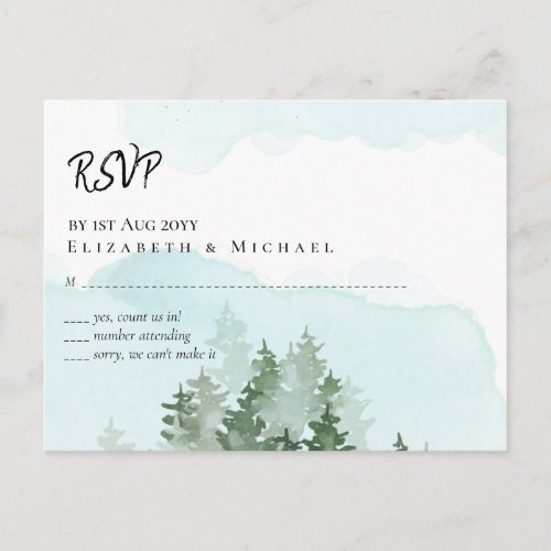 Pine Trees Teal and Sage Wedding Postcard