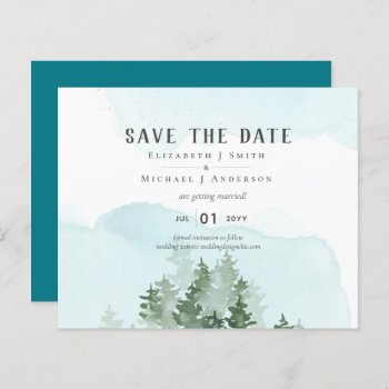Pine Trees Teal and Sage Wedding Save Date