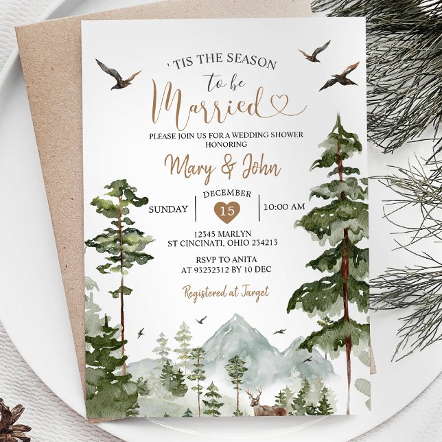 Pine Trees Tis the season to be married Wedding Invitation (Creator Uploaded)