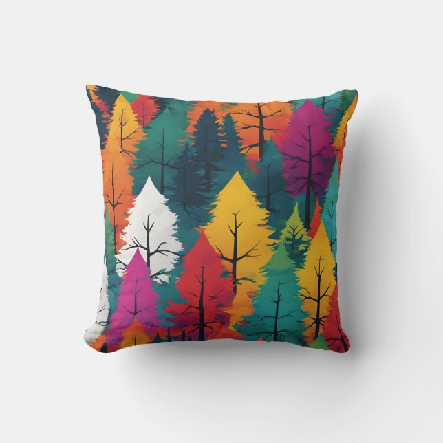 Pine Trees Vibrant Colorful Throw Pillow (Front)