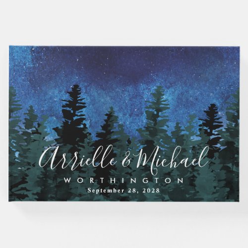 Pine Trees Watercolor Rustic Evergreen Wedding Guest Book