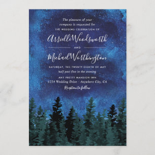 Pine Trees Watercolor Rustic Wedding Invitations
