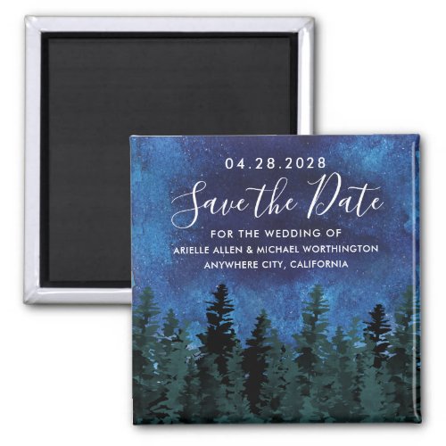 Pine Trees Watercolor Rustic Wedding Save the Date Magnet
