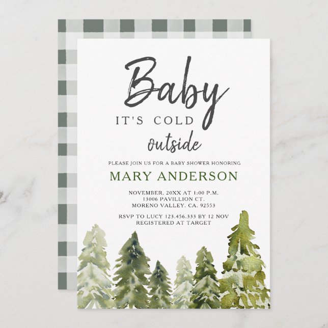 Pine Trees Winter  Baby Shower Invitation (Front/Back)