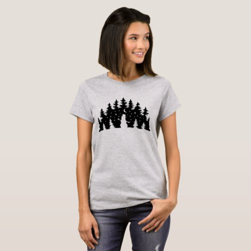 Pine Trees Winter Forest Modern Christmas T_Shirt