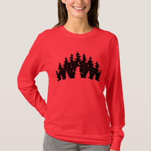 Pine Trees Winter Forest Modern Christmas T_Shirt