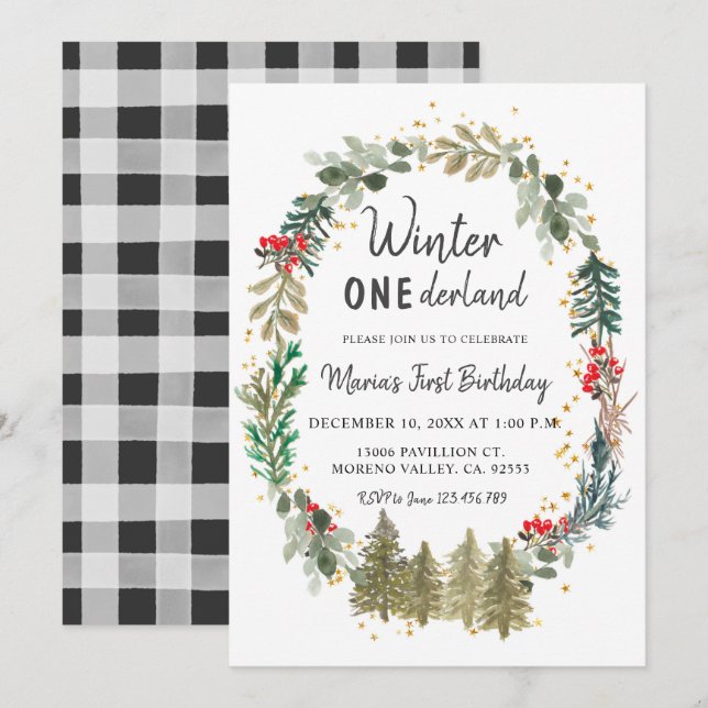 Pine Trees Winter Onederland Birthday Invitation (Front/Back)