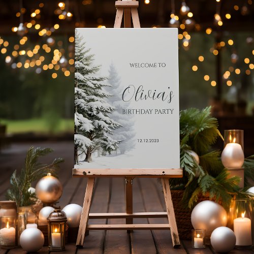Pine Trees Winter Onederland Birthday Welcome Poster