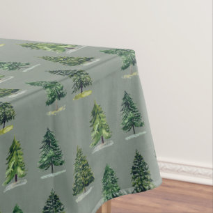 Pine trees Winter Xmas Christmas Green Watercolor Tablecloth